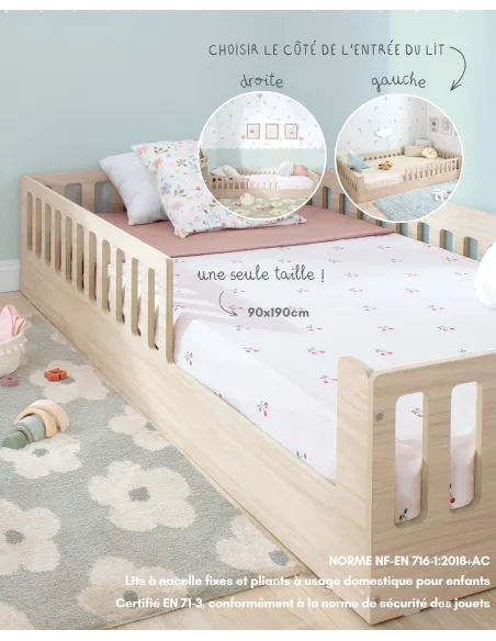 Lit Montessori Creta avec barrière de sécurité | Autonomie et confort