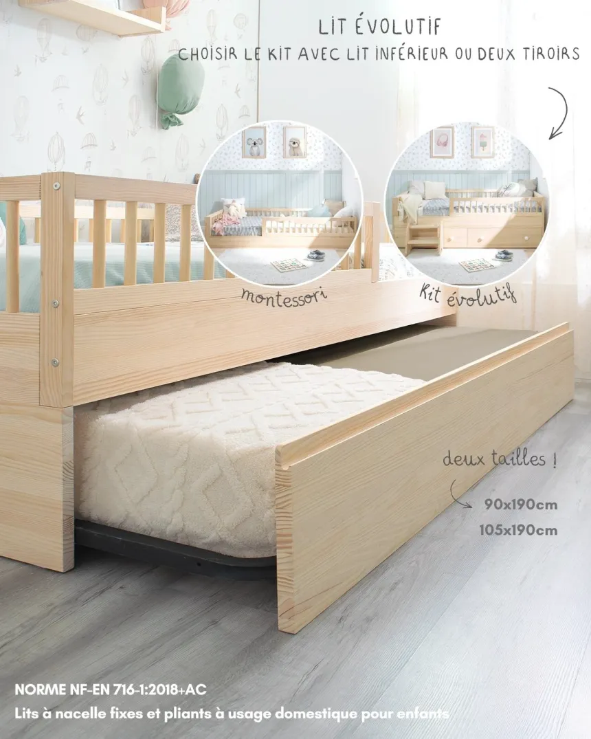 Lit montessori Sofia et kit évolutif en bois naturel