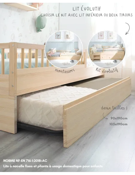 Lit montessori Sofia et kit évolutif en bois naturel