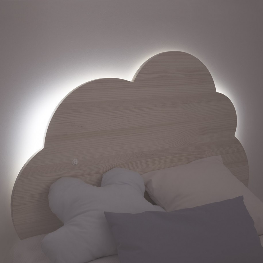 Tête de lit enfant Nuage avec lumière en bois de pin