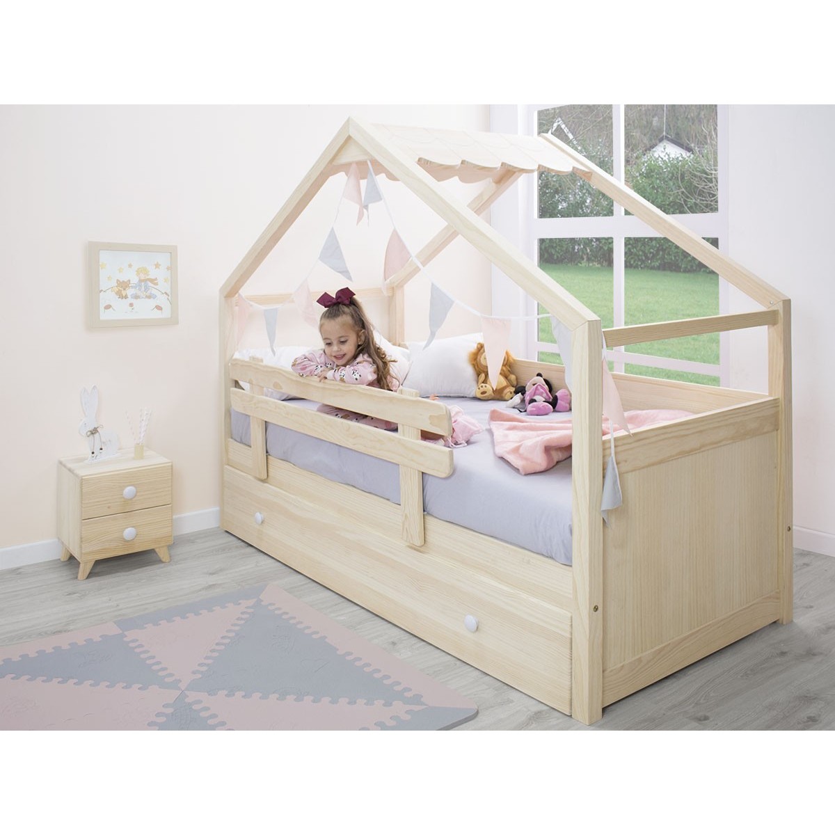 Barrière de sécurité enfant pour lits superposés, pin massif naturel ou  blanc V-60.Kisi-B28, Barrière de sécurité, Meuble