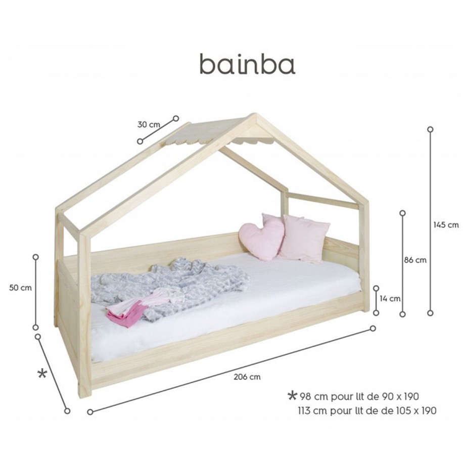 Dimensions du lit Cabane Montessori en bois naturel