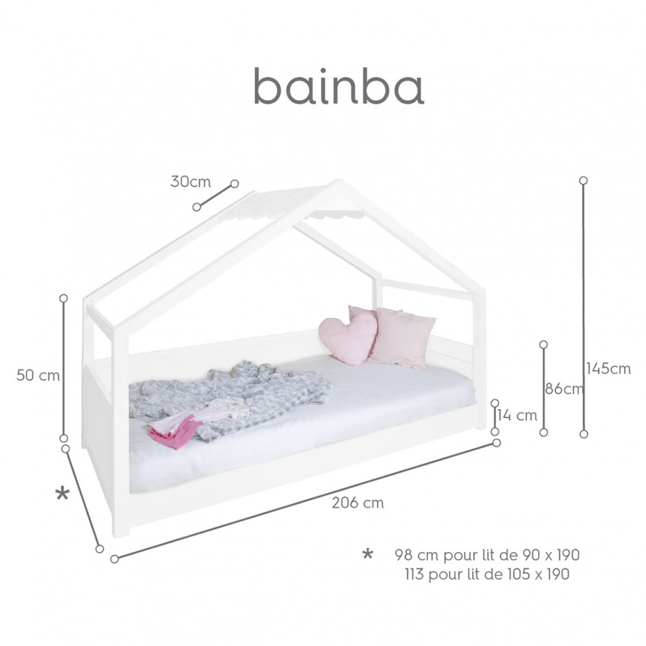 Dimensions du lit Cabane Blanche Montessori