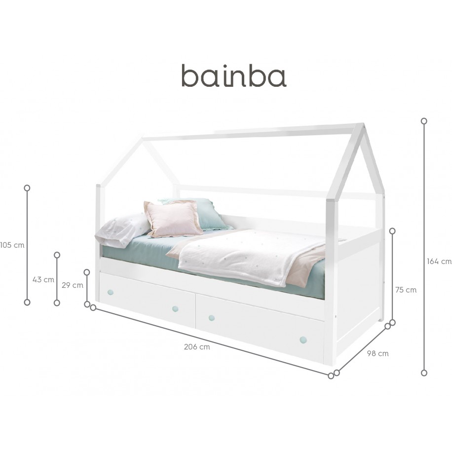 Dimensions du lit Cabane enfant avec rangement blanc