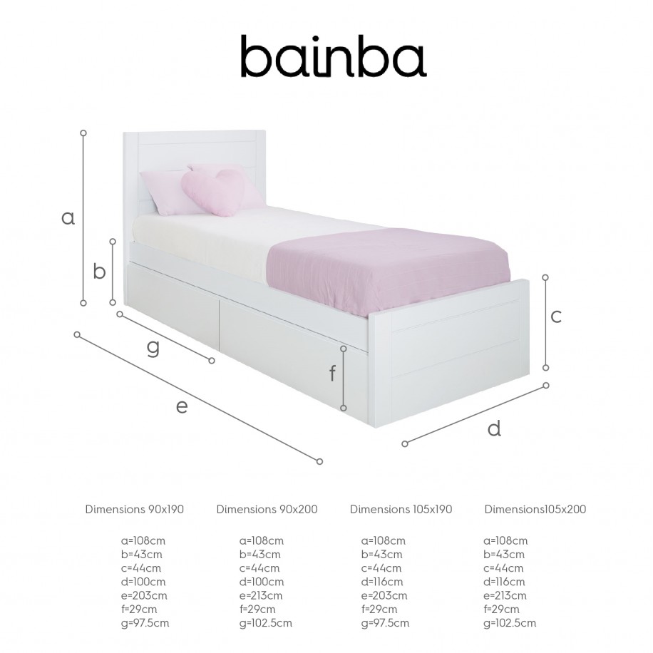 Dimensions du lit avec rangement et pied de lit bas Linéaire